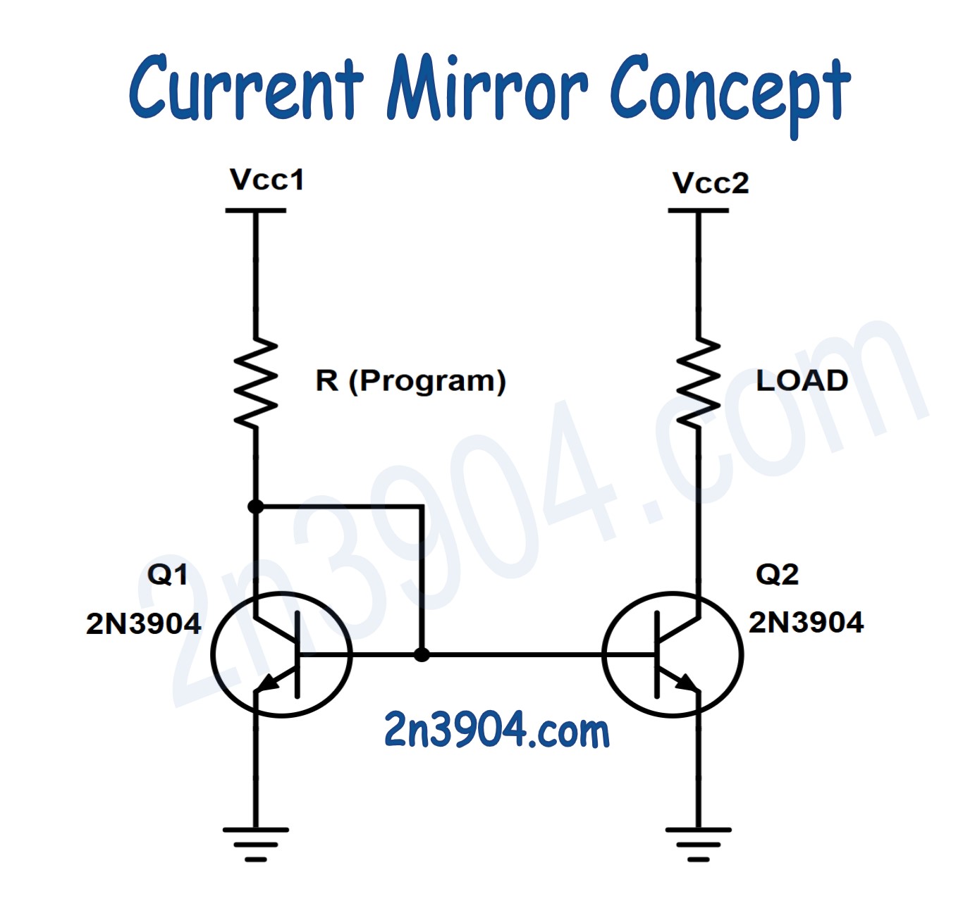 Current mirror schematic using two 2N3904 transistors